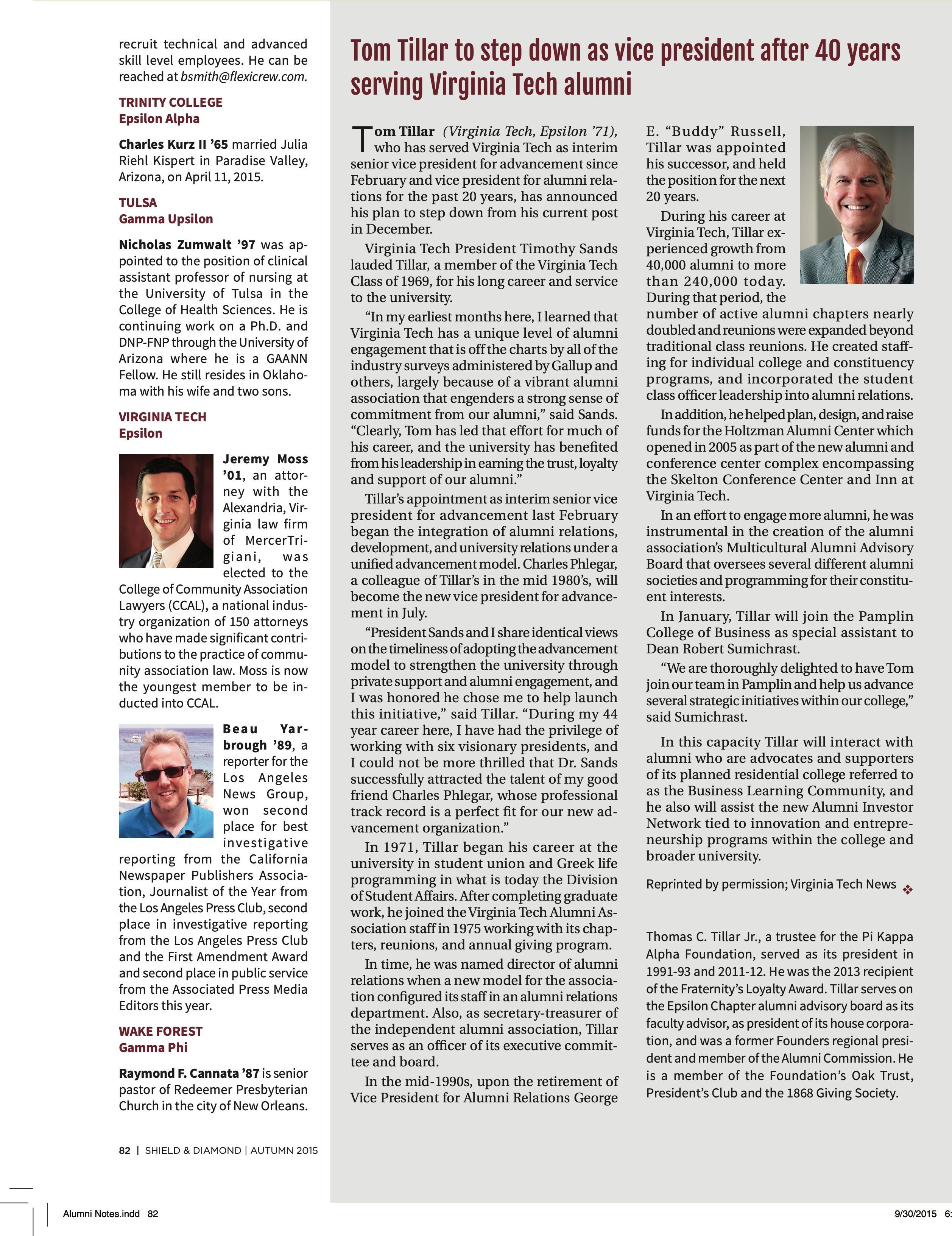 Tom Tillar To Step Down as Vice President After 40 Years Serving Virginia Tech Alumni